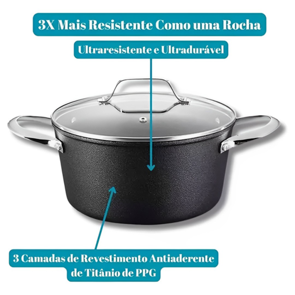 Panela Caçarola Black Rock em Alumínio Indução Fundo Triplo 24cm 4,1L Preta 10036 Mimo Style -7967445b-c263-40fe-9f30-4a97425d8e81