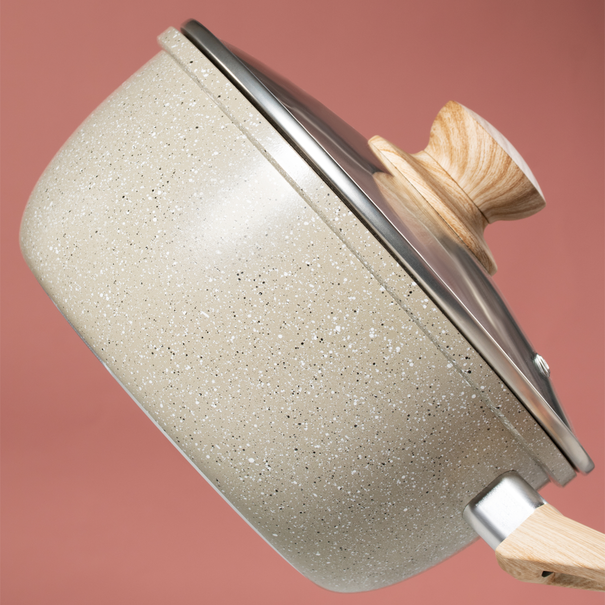 Panela Cerâmica Marble Antiaderente com Tampa 3,0L 20cm Cinza Dust