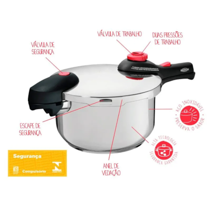 Panela de Pressão Supra em Aço Inox 4,5L 22cm x 19,5cm 493010 Brinox -da26a634-77ac-43db-a6ee-19458e6c2f4d
