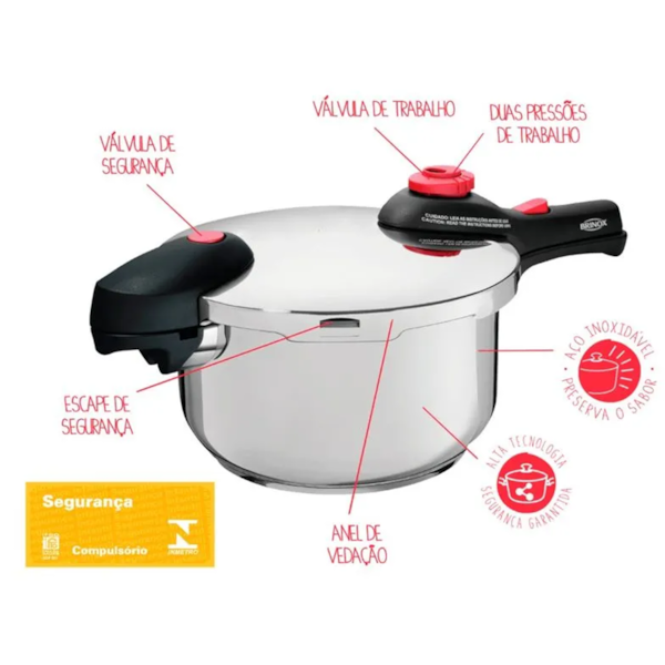 Panela de Pressão Supra em Aço Inox 4,5L 22cm x 19,5cm 493010 Brinox -36ce24b1-5e4f-4aa9-910a-f2cf8b03e0a6