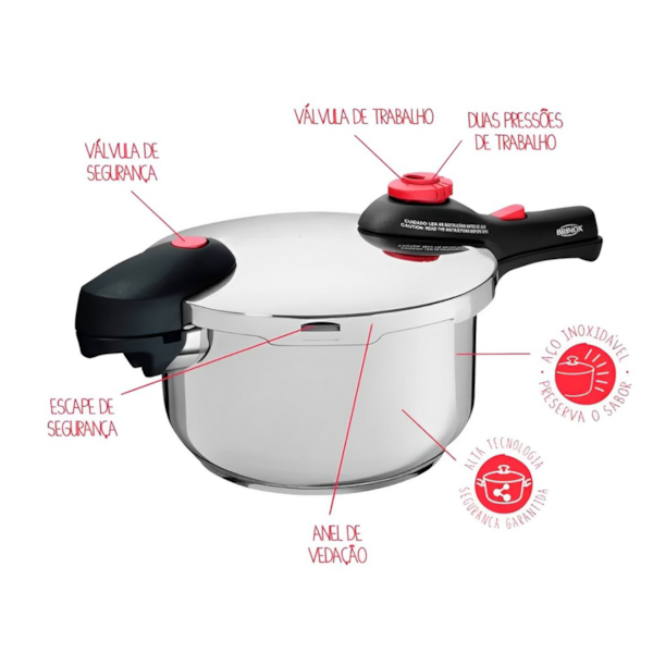 Panela de Pressão Supra em Aço Inox 4,5L 22cm x 19,5cm 493010 Brinox -65a8a18b-6266-4b74-9a48-3f649dd291e9