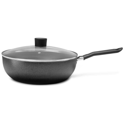 Panela Wok Antiaderente Pro Flon Ebony em Alumínio C/Tampa 4,1L 28cm Preta 7190468 Brinox 