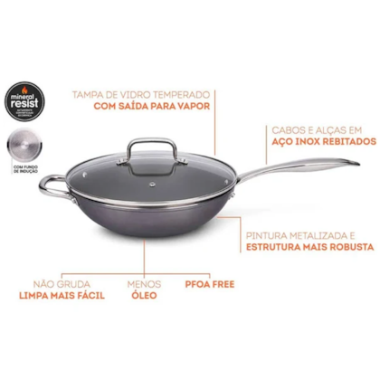 Panela Wok Ceramic Life Unique Em Alumínio 3,0L 28cm Indução Cinza 4793134 Brinox-32ba2e80-b742-466f-ac89-7e2dbf6d9b5a