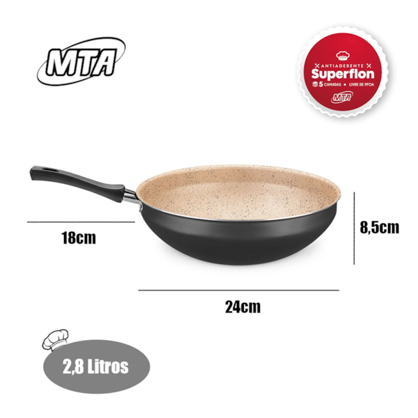 Panela Wok Cristal Superflon Em Alumínio 24cm 2,8L Preto/Bege 8502 MTA-aedebb45-66bd-4def-a655-9df7a6069123