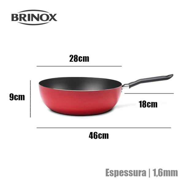 Panela Wok Garlic Pro Flon em Alumínio 28cm 4,1L Vermelho 7001/ 367 Brinox-450a3b98-624f-46ee-ac07-caba40b8abc6