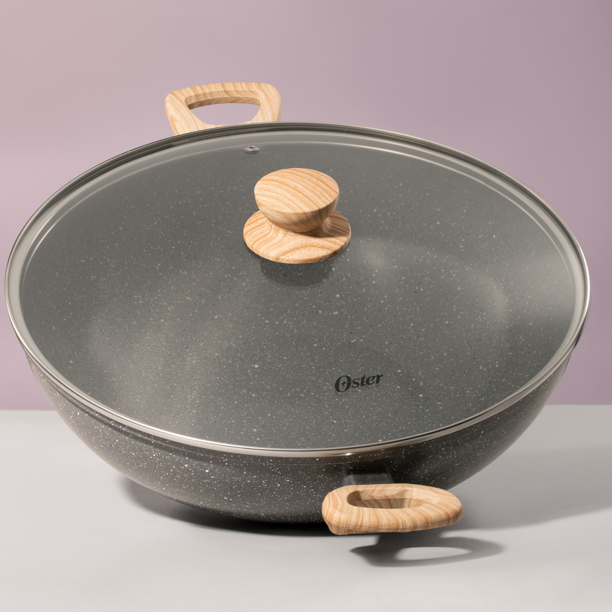 Panela Wok Marble Cerâmic Antiaderente Em Alumínio 34cm 7,0L Dark