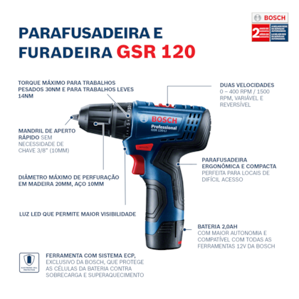 Parafusadeira e Furadeira à Bateria 12V com 1 Bateria 2,0Ah e Carregador Rápido GSR 120-LI Bosch-074ba23b-c66b-44d4-a54a-8612d4845a34