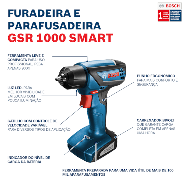 Parafusadeira e Furadeira a Bateria 12v GSR 1000 Bivolt Bosch-42add277-6aeb-4243-a1e7-7fdf61562850