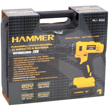 Parafusadeira/Furadeira a Bateria 20V 3/8 Pol. com Carregador e 2 Bat. - HAMMER-GYPLI200-6b6c8ac2-3c74-4dee-988e-9f8999c323aa