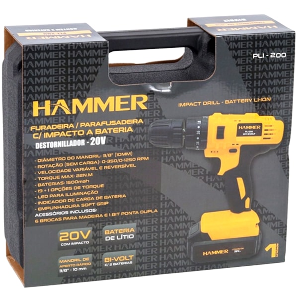 Parafusadeira/Furadeira a Bateria 20V 3/8 Pol. com Carregador e 2 Bat. - HAMMER-GYPLI200-21492e52-a9ba-444b-a690-01aad4f7eeb1