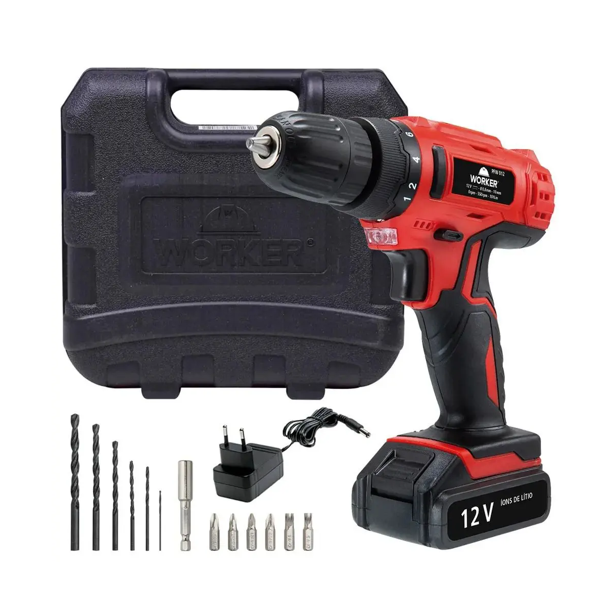 Parafusadeira/Furadeira A bateria com 17 Peças 12V PFW 012 976024