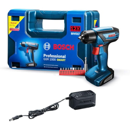 Parafusadeira Furadeira à Bateria com Maleta e Bits SMART 12V GSR 1000 Bosch