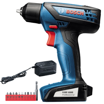 Parafusadeira Furadeira à Bateria com Maleta e Bits SMART 12V GSR 1000 Bosch