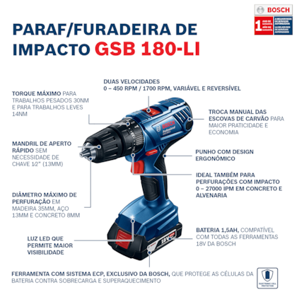 Parafusadeira Furadeira de Impacto 18V 2,0Ah BIVOLT GSB180-LI Bosch-4eb5d41d-aa68-4443-b786-5dbd2c6f85ad