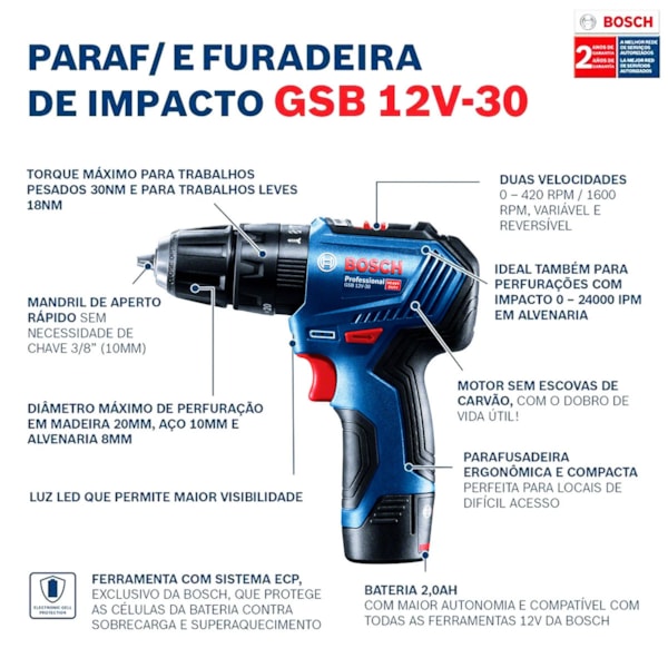 Parafusadeira/Furadeira PRO Brushless 12V + 2 Baterias 2Ah + Carregador e Maleta GSB 12V-30 Bosch-607f2b9b-cf31-4320-94b2-b5c4bbf5a8c7