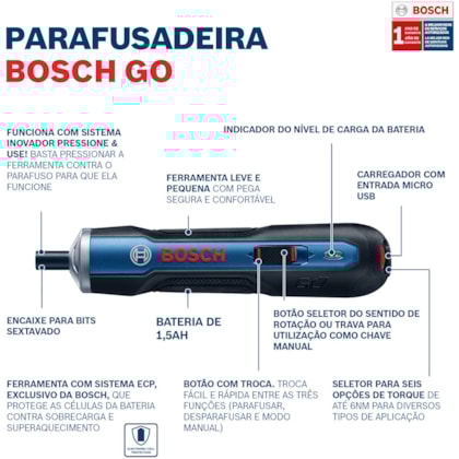 Parafusadeira Go à Bateria 3,6V Com Kit Bosch-4446a2e8-f391-44ef-9647-f24f3cfdb637