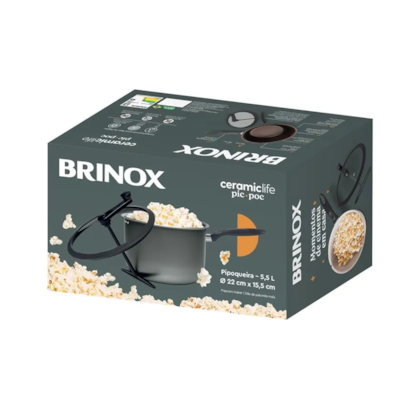 Pipoqueira Cerâmica Antiaderente Pic Poc em Alumínio 5,5L 22cm x 15,5cm Cinza 7240154 Brinox 