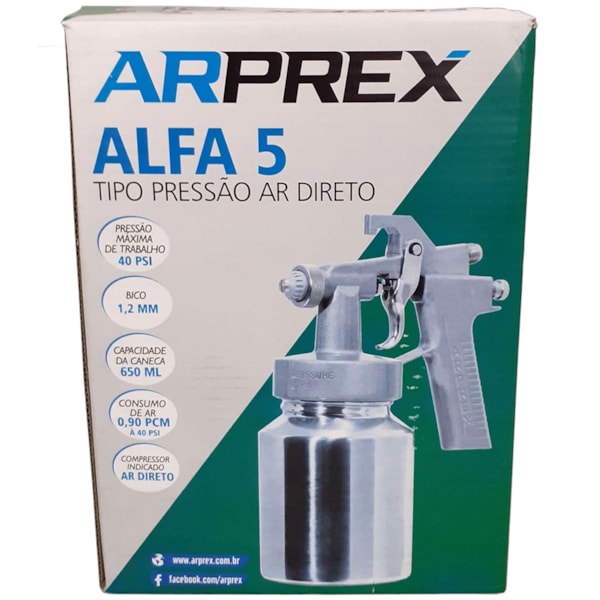 Pistola de Pintura Ar Direto 1,2mm Mod. Alfa 5 Arprex-9d7af6a8-ea72-4010-a38b-f299d6a2c54e