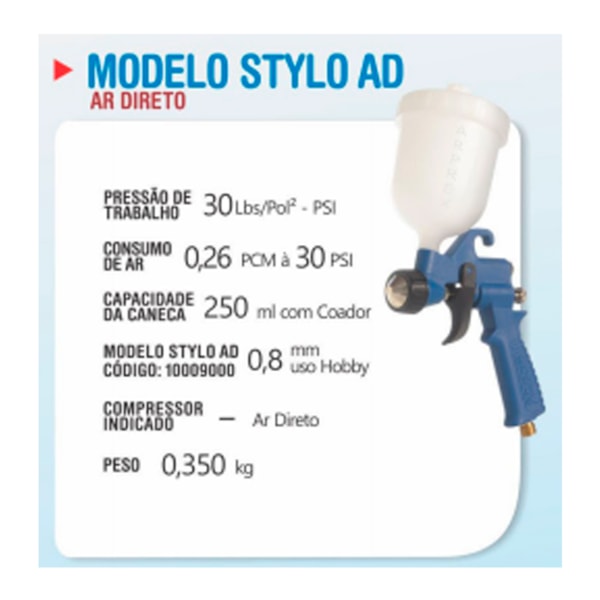 Pistola para Pintura Tipo Gravidade Azul 0,8MM 250ml Stylo-Ad Arprex-c6f5843f-96bc-499f-93d0-44844ac0d31a