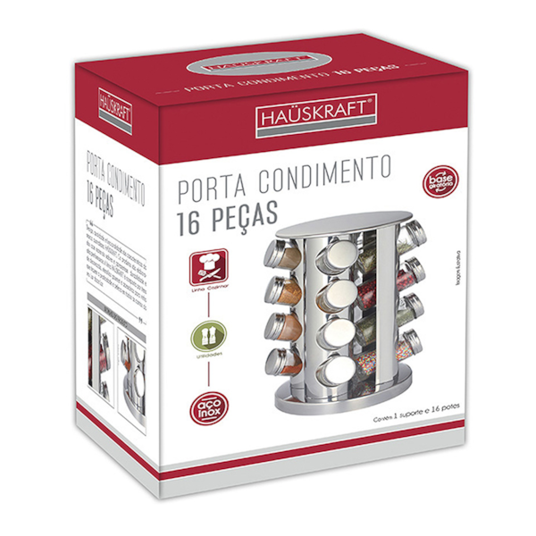 Porta-Condimento 16 Potes de Vidro com Suporte Vertical Giratório Prata PCON-006 Hauskraft-d09a3022-a46b-4af1-938c-87b921471718