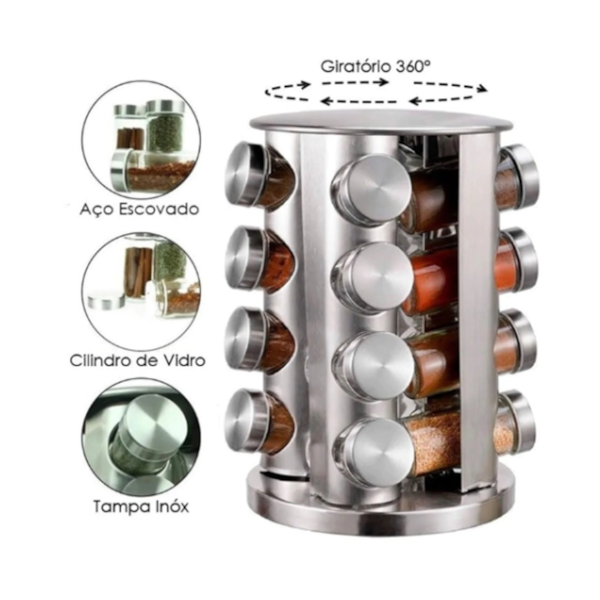 Porta Condimentos Redondo Giratório em Aço Inox Com 16 frascos de vidro 80g GH408 Globalmix-0ce6fe38-beb5-490f-9616-af0c7072a6e4