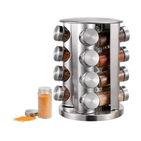 Porta Condimentos Redondo Giratório em Aço Inox Com 16 frascos de vidro 80g GH408 Globalmix-90f8a6b3-33c2-4f22-bb06-60b4a5c2193a