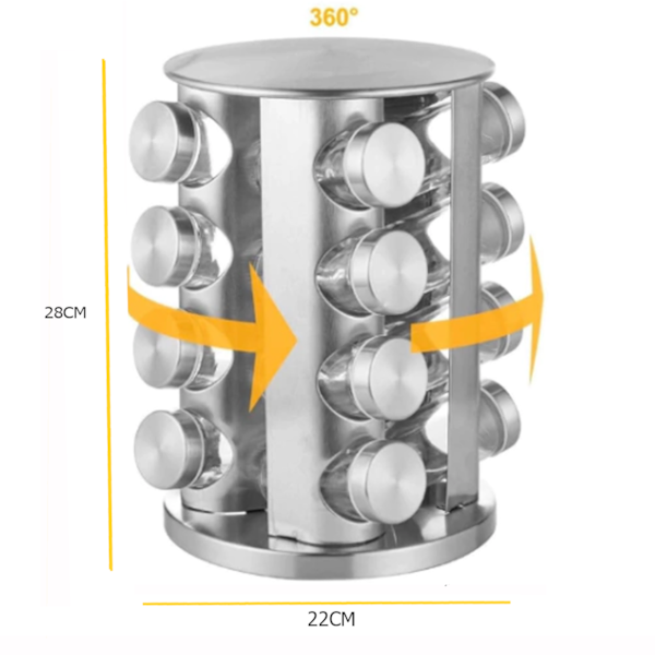 Porta Condimentos Redondo Giratório em Aço Inox Com 16 frascos de vidro 80g GH408 Globalmix-51b50783-31ee-4e8a-93a3-5ef1b511d02c