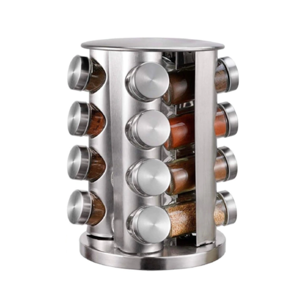 Porta Condimentos Redondo Giratório em Aço Inox Com 16 frascos de vidro 80g GH408 Globalmix-ea199069-00fb-4c51-b14f-c5a12a1ce446
