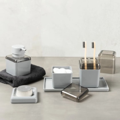 Porta Escova de Dentes Cube Com Tampa Cinza Fumê 20877/0116 Coza -299c91af-554c-4efb-8529-c83dc2c19ae7