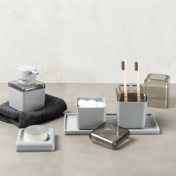 Porta Escova de Dentes Cube Com Tampa Cinza Fumê 20877/0116 Coza -93f84355-4f77-46e7-b104-e7b6a5708dda