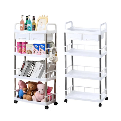 Prateleira Carrinho Organizador Multiuso Branco Em Inox 4 Andares com 2 gavetas GH217 Globamix-24f7cca5-5f7d-4691-a331-333110d8aee0