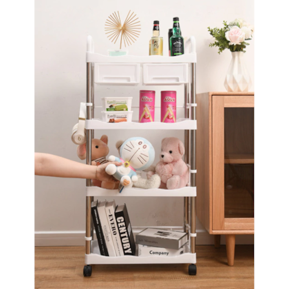 Prateleira Carrinho Organizador Multiuso Branco Em Inox 4 Andares com 2 gavetas GH217 Globamix-597f5fa4-1cef-40df-aab1-ee4cccbba443