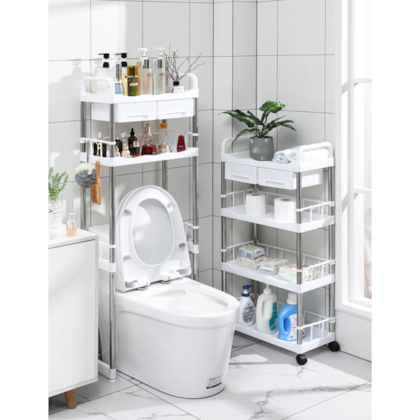 Prateleira Carrinho Organizador Multiuso Branco Em Inox 4 Andares com 2 gavetas GH217 Globamix-f6404f4f-0ef0-46bf-88f6-c8a2b4a9da6d