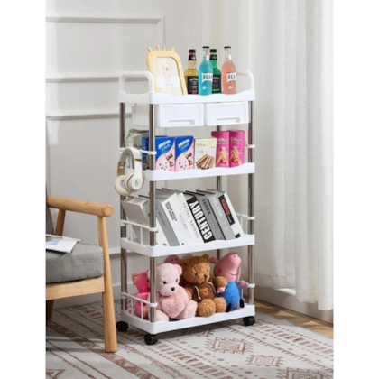 Prateleira Carrinho Organizador Multiuso Branco Em Inox 4 Andares com 2 gavetas GH217 Globamix-c448eb47-93e8-4c52-9af6-4d2198073b1a