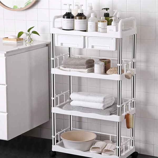 Prateleira Carrinho Organizador Multiuso Branco Em Inox 4 Andares com 2 gavetas GH217 Globamix-01914060-ebcc-4e32-b6a2-ad6a0afb49d9