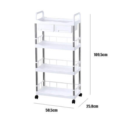 Prateleira Carrinho Organizador Multiuso Branco Em Inox 4 Andares com 2 gavetas GH217 Globamix-7ca10f52-3ea1-4876-a9bb-ba4724fdb51a
