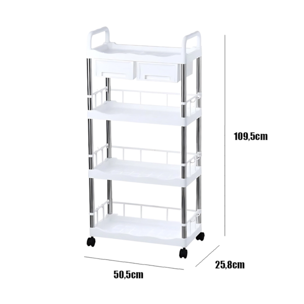 Prateleira Carrinho Organizador Multiuso Branco Em Inox 4 Andares com 2 gavetas GH217 Globamix-d7a89765-a2ba-40dd-9827-8c3a7fdfc804