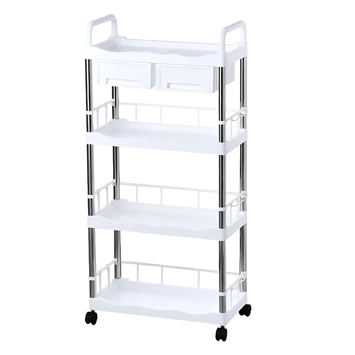Prateleira Carrinho Organizador Multiuso Branco Em Inox 4 Andares
