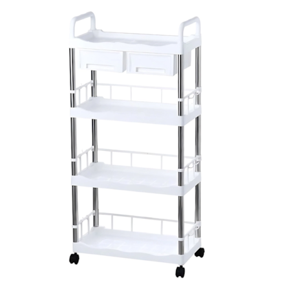Prateleira Carrinho Organizador Multiuso Branco Em Inox 4 Andares com 2 gavetas GH217 Globamix-aa907363-2573-40a0-bd66-c5d03fa825a5