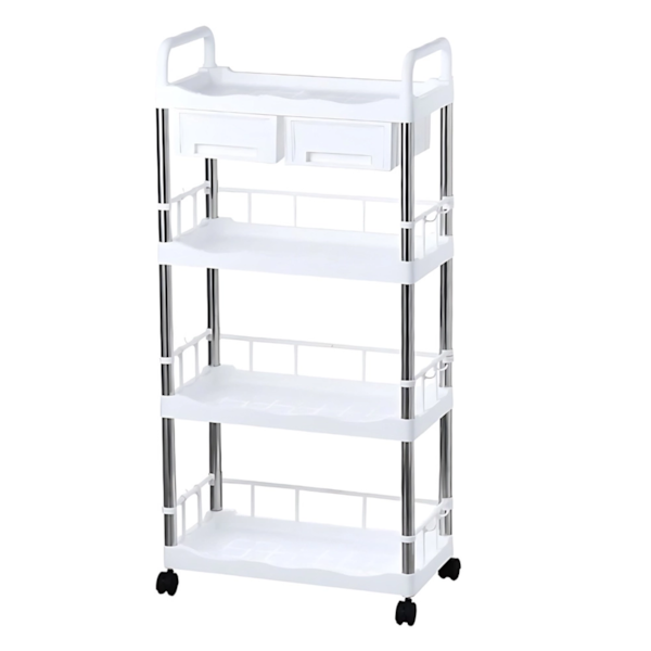 Prateleira Carrinho Organizador Multiuso Branco Em Inox 4 Andares com 2 gavetas GH217 Globamix-1dc64870-f920-4b4a-89a2-8737f252bc39