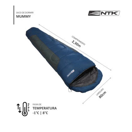 Saco de dormir sarcófago NTK Mummy -1°C à 8°C Azul e Cinza Nautika-80570d82-76e6-4f73-b96c-018ce15f0c90