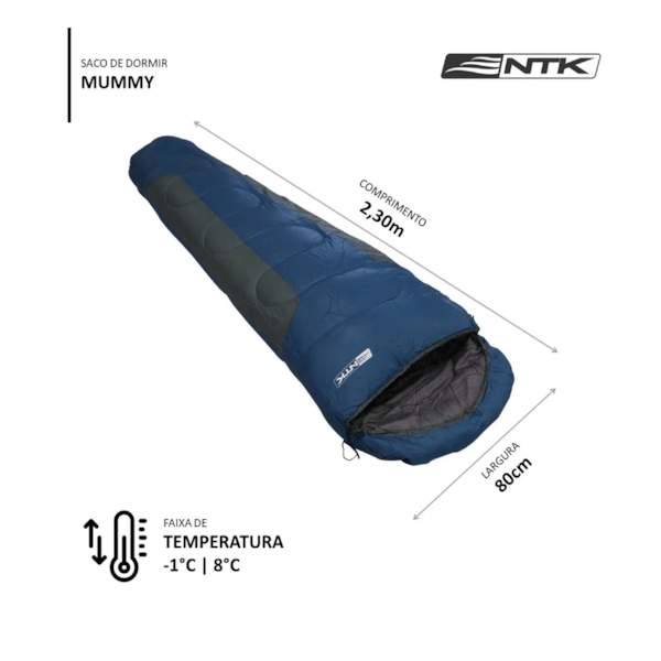 Saco de dormir sarcófago NTK Mummy -1°C à 8°C Azul e Cinza Nautika-e31acafa-b54a-4eaf-b3ea-29a77698476b