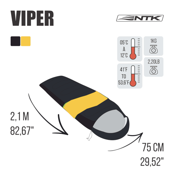 Saco de dormir Viper Solteiro 5°C à 12°C Preto e Laranja 230100 Nautika-2fd82f4d-7df6-4cdd-94e5-41778ac05a7a