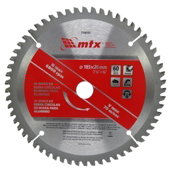 SERRA CIRC DE VIDIA 185X20MM 60D P/ALUMINIO 7338155 MTX-4bf75351-dd4c-46c3-8c35-231a98a2571f