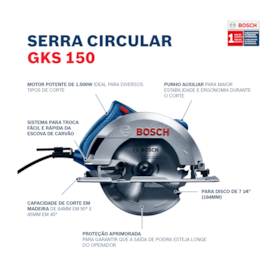 Serra Circular 1.500w GKS 150 184mm Bosch