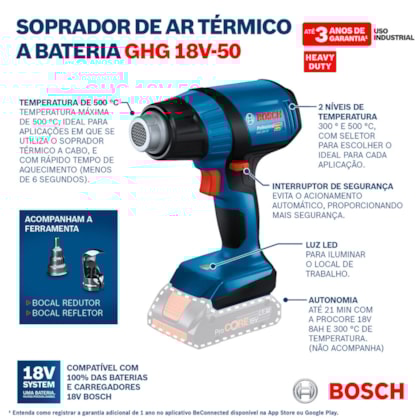 Soprador Térmico A Bateria 18V Professional GHG 18V-50 Bosch-bfb60433-3bdc-49e4-a3a1-d2e9f70f2abf