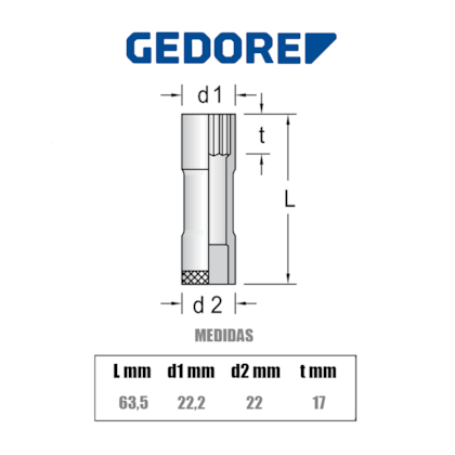 Soquete Estriado 16mm 3/8 Pol. Longo Cromado 014307 Gedore-333f1a39-4511-4996-896d-532f5ae8ad26