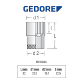 Soquete Estriado 19/32 Pol. Cromado Encaixe 3/8 014057 Gedore