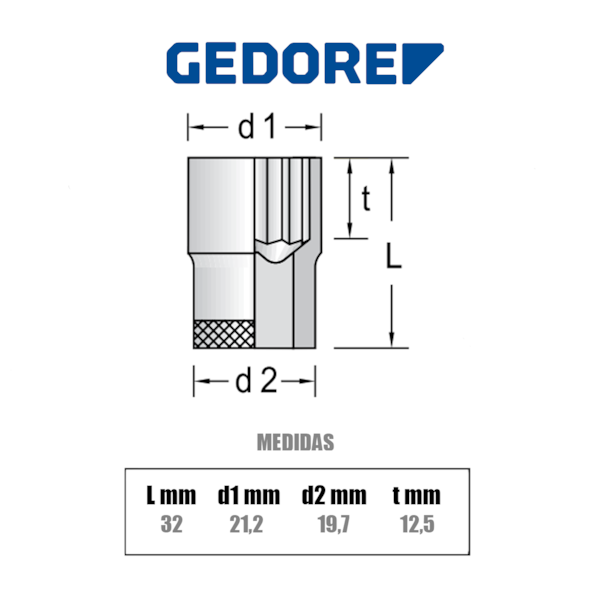 Soquete Estriado 19/32 Pol. Cromado Encaixe 3/8 014057 Gedore-564c1af5-aedd-4125-be81-72e81896b8e6