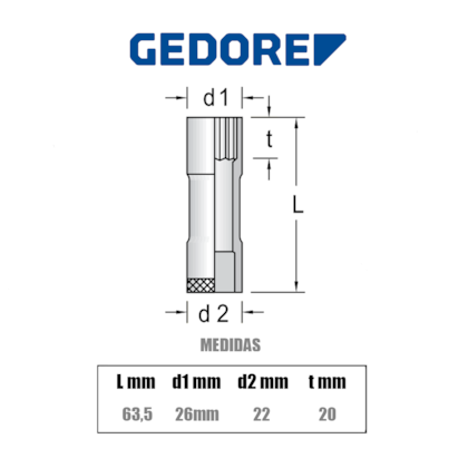 Soquete Estriado Longo 19mm Encaixe 3/8 Cromado 014310 Gedore-f971564e-826e-4d1c-a5ec-53fa89639d3a